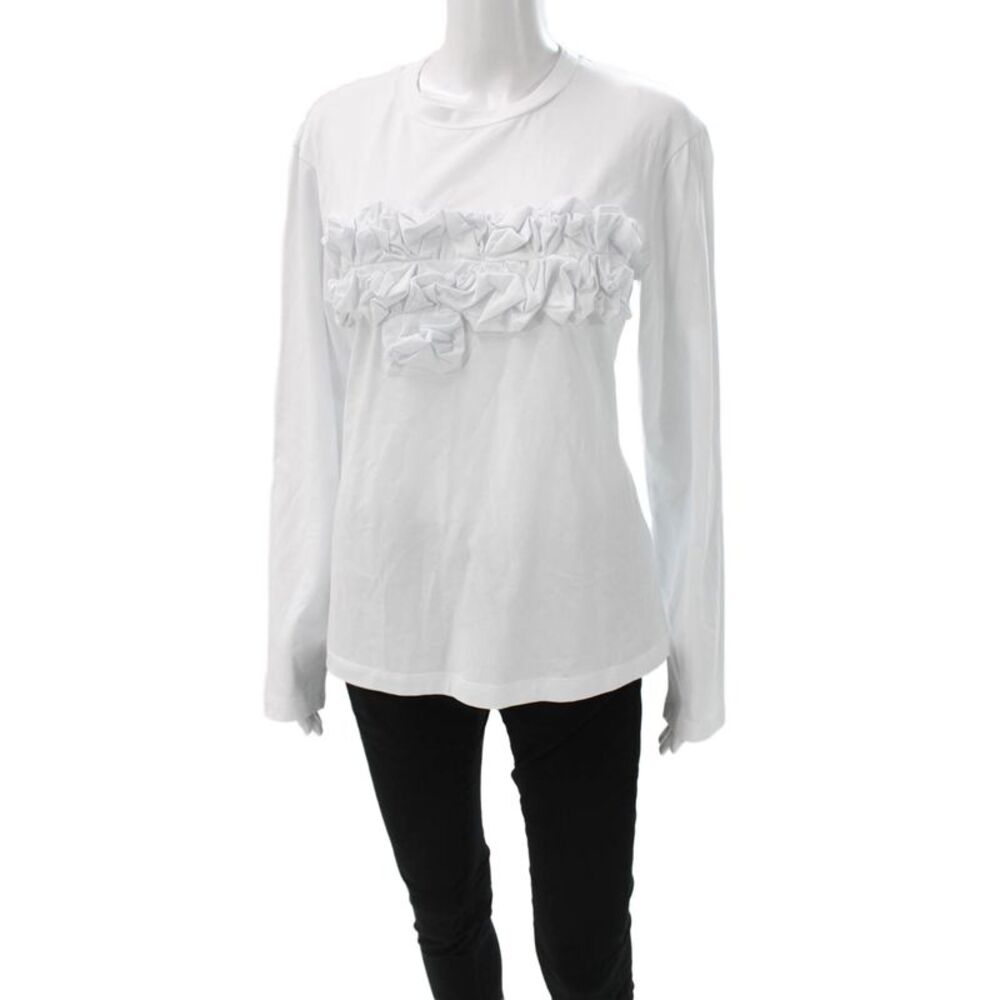 Meimeij Women Designer White Crew Neck Long Sleeve T-Shirt Size 40